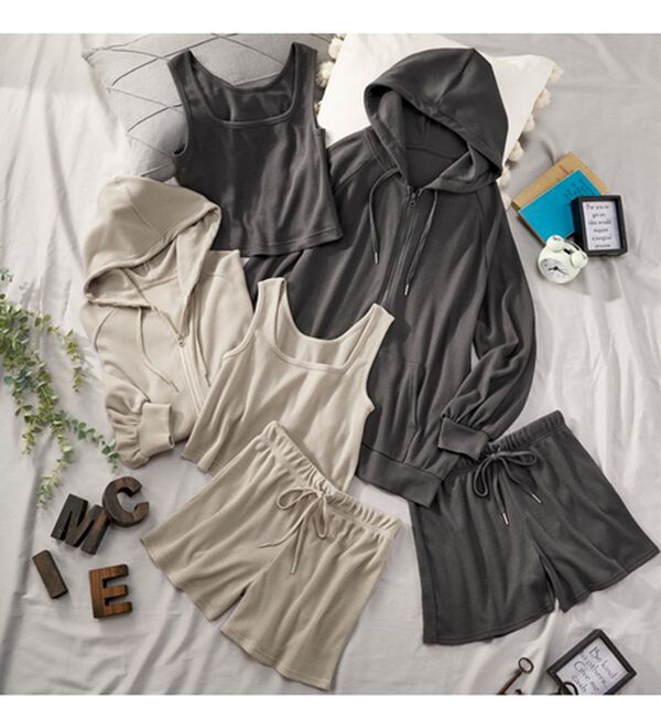 YU'NOW（ユナウ）の「ワッフルルームウェア３点セット（パジャマ・ルームウェア）」｜詳細画像