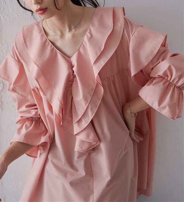 RANAN（ラナン）の「ビッグカラーフリルブラウス（ブラウス）」｜コーラルピンク