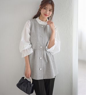 GeeRA（ジーラ）の「入学・卒業にも！華やかニットツイードペプラムジレベスト（ベスト）」｜グレー系