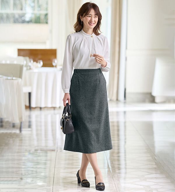 BELLUNA（ベルーナ）の「【尾州】日本製ウール混スカート（フルレングスパンツ）」｜詳細画像