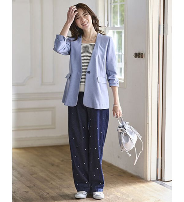 BELLUNA（ベルーナ）の「＜楽スタフィット＞【夏用】ノーカラージャケット（ノーカラージャケット）」｜詳細画像