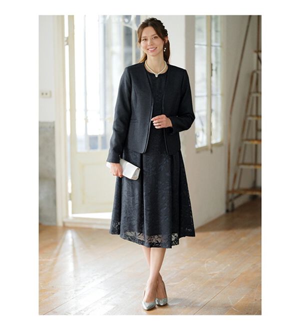 BELLUNA（ベルーナ）の「花柄オパール素材ワンピースアンサンブル（ワンピースセットスーツ）」｜詳細画像