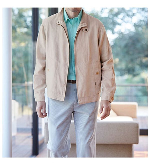 「さっと羽織れる麻１００％ライダースブルゾン（メンズジャケット）」｜詳細画像