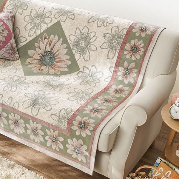 「イタリア製ジャカード織センターカバー「マルゲリータ」（ソファーカバー）」｜ベージュグリーン