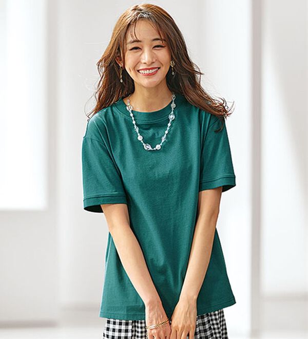 BELLUNA（ベルーナ）の「ヒンヤリ！綿１００％大人顔サマ見えＴシャツ（Tシャツ）」｜グリーン