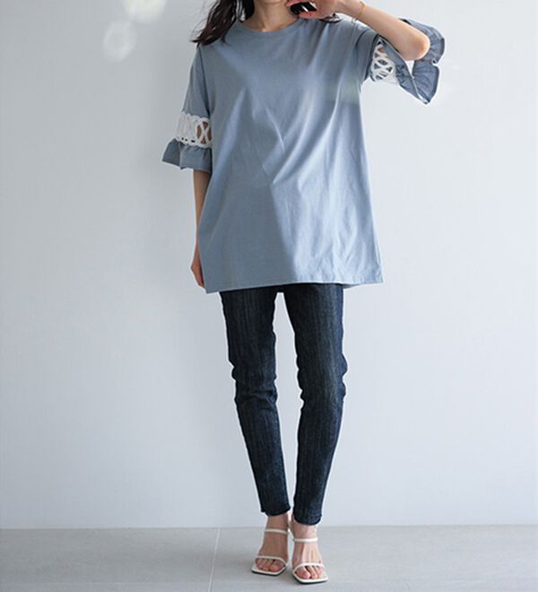 RANAN（ラナン）の「袖レース切替チュニックワンピース（チュニックワンピース）」｜詳細画像