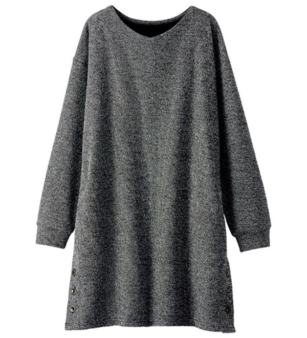 BELLUNA（ベルーナ）の「ニット見え素材裾ボタンチュニックワンピース（チュニック）」｜詳細画像