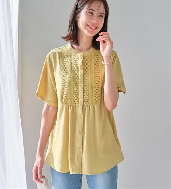 Viola e Viola（ヴィオラ エ ヴィオラ）の「【接触冷感】ヨークレースブラウス（ブラウス）」｜詳細画像