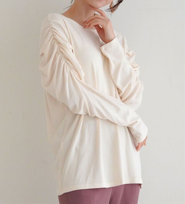 A HAPPY MARILYN（アハッピーマリリン）の「【Ｌ～６Ｌ】【ＭａｒｉｌｙｎＳｗｅｅｔ】体型別フェミニン パフスリーブカットソープルオーバー（カットソー）」｜オフホワイト