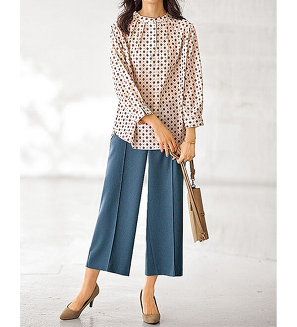 BELLUNA（ベルーナ）の「ウーリッシュ素材ウエスト釦ワイドパンツ（ワイドパンツ・ガウチョ）」｜詳細画像