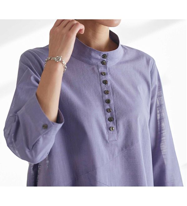 BELLUNA（ベルーナ）の「綿１００％スラブ素材スタンド衿切替ブラウス（ブラウス）」｜詳細画像