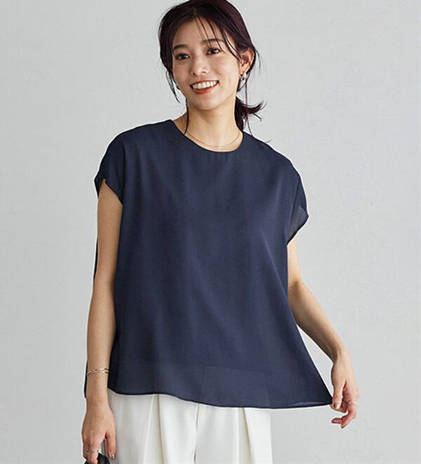 Pierrot（ピエロ）の「シフォンフレンチブラウス（ブラウス）」｜ネイビー