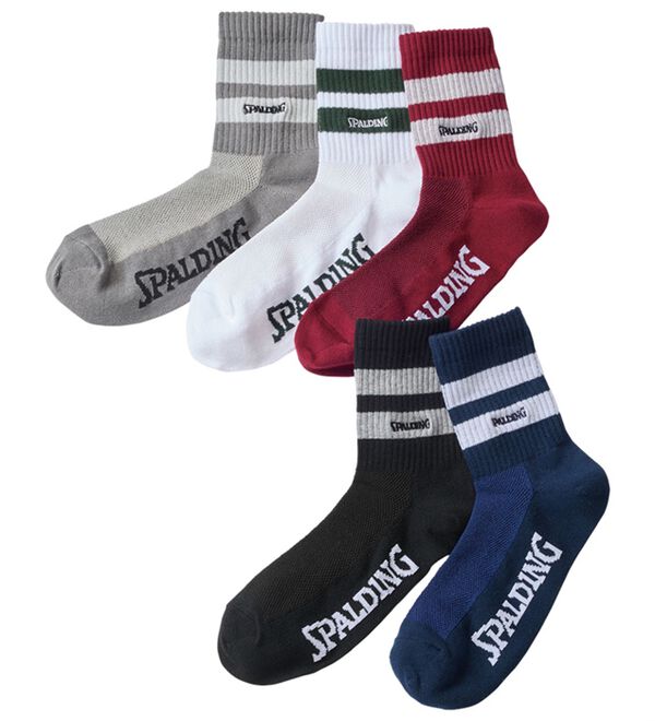 「【５足組】＜スポルディング＞メガメッシュラインソックス（メンズ靴下・タイツ）」｜詳細画像
