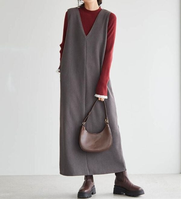 RANAN（ラナン）の「あったか裏ベロアニットコールジャンパースカート（ジャンパースカート）」｜グレー