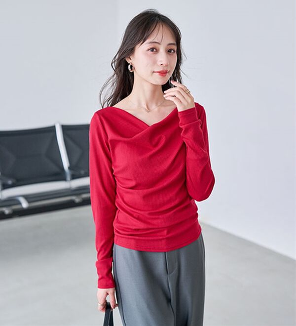 RANAN（ラナン）の「上品ドレープリブロングＴシャツ（カットソー）」｜詳細画像