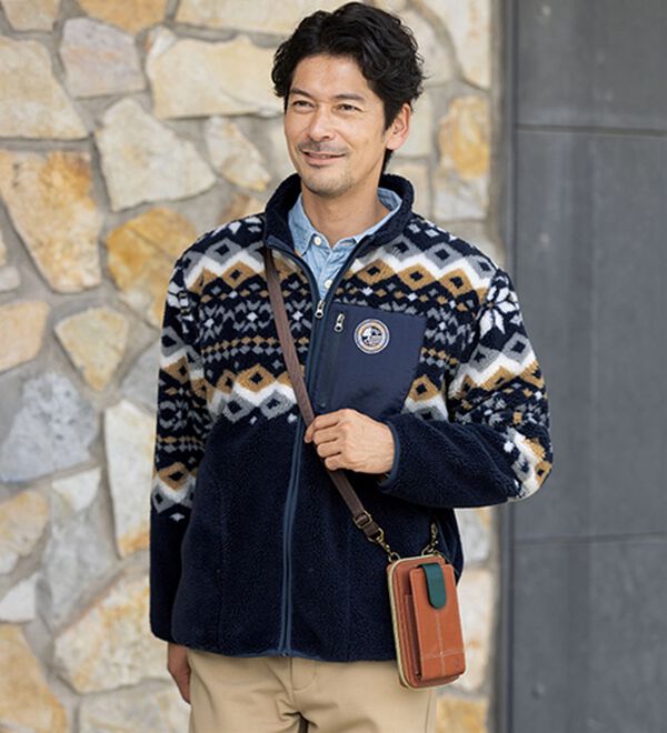 「＜ハッシュパピー＞フェアアイル柄ボアフリースブルゾン（メンズブルゾン）」｜詳細画像