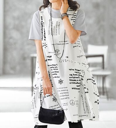 BELLUNA（ベルーナ）の「モダンプリント切替コクーンジャンパードレス（チュニック）」