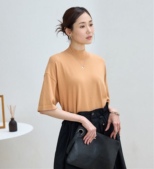 BELLUNA（ベルーナ）の「Ｔシャツが苦手な方に！ひんやり綿混ニットＴ【選べるデザイン】（ニット・セーター）」｜詳細画像