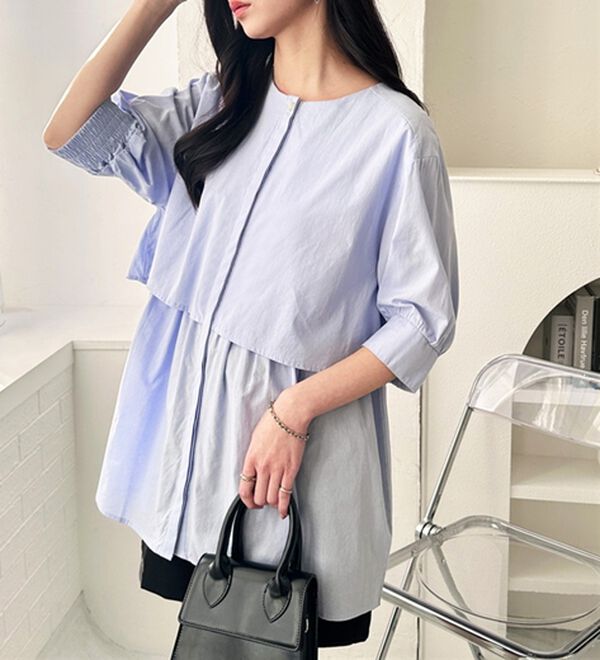 GeeRA（ジーラ）の「【華奢見え】羽織にもなる！ペプラムシャツチュニック（チュニック）」｜詳細画像