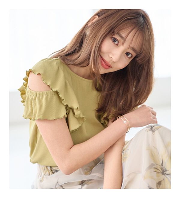 alotta（アロッタ）の「オープンショルダーテレコリブトップス（カットソー）」｜詳細画像