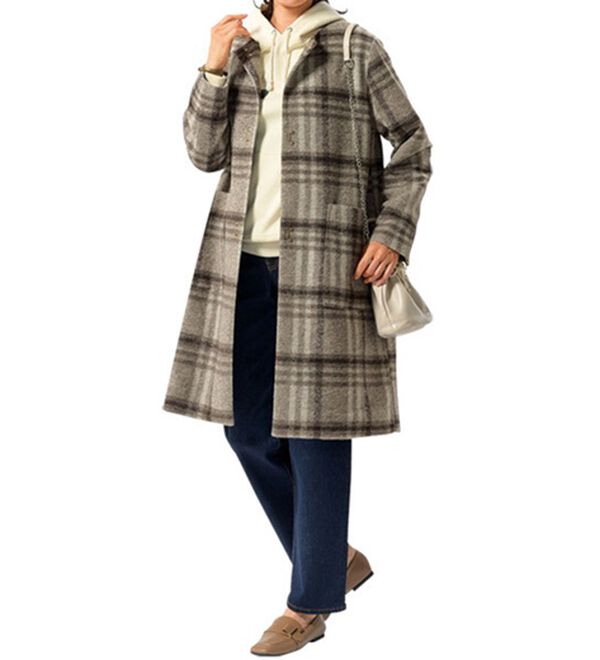 ルフラン（ルフラン）の「ウール入り　ビッグチェックコート（ロングコート）」｜詳細画像