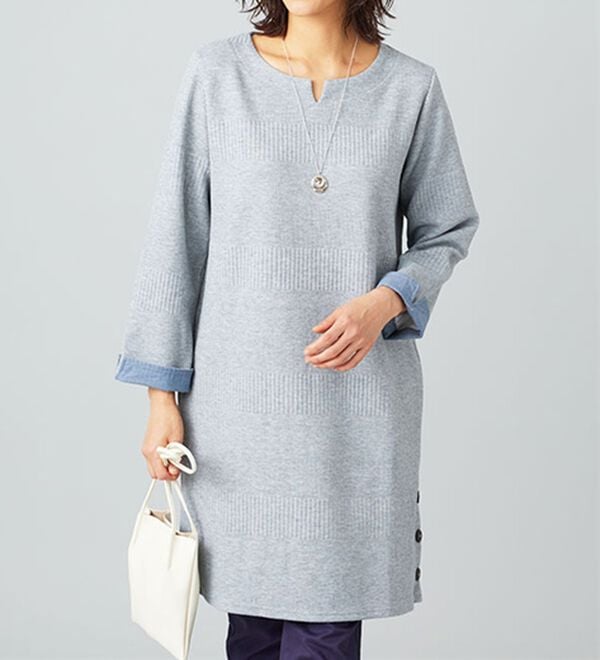 BELLUNA（ベルーナ）の「ボタン使いボーダージャカードワンピース（その他ワンピース）」｜詳細画像