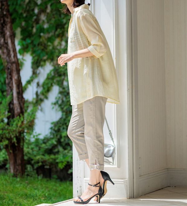 BELLUNA（ベルーナ）の「ヒンヤリ&times;サラリ速乾！綿サテンストレッチ裾リボンクロップドパンツ（クロップドパンツ）」｜詳細画像