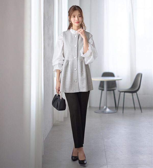 GeeRA（ジーラ）の「入学・卒業にも！華やかニットツイードペプラムジレベスト（ベスト）」｜詳細画像