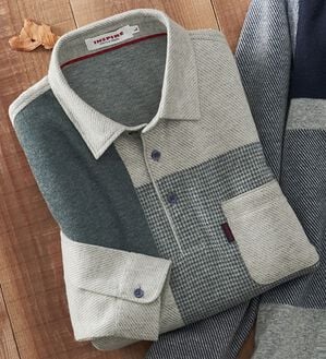 「＜インスパイア＞パッチワーク風ポロシャツ（メンズポロシャツ）」｜チャコール