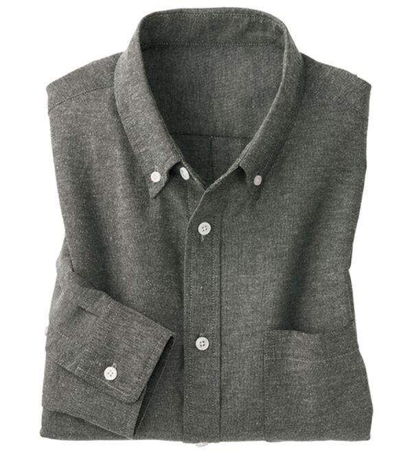 「＜シンプル＆プラス＞お手入れ簡単オックスフォードシャツ（メンズシャツ）」｜グレー 長袖