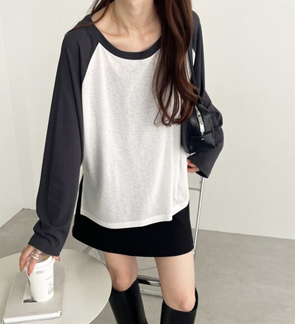 GeeRA（ジーラ）の「ラグラン切替配色スラブシアーカットソー（カットソー）」｜詳細画像