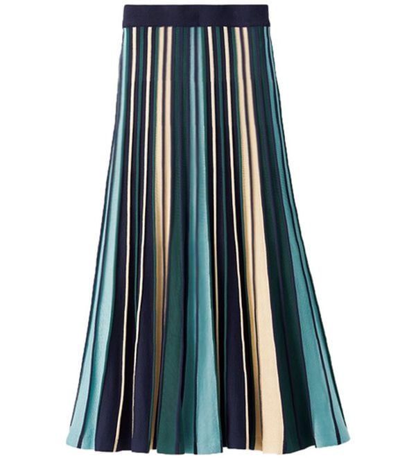 BELLUNA（ベルーナ）の「プリーツ風フレアーニットスカート（ロングスカート）」｜ターコイズ系