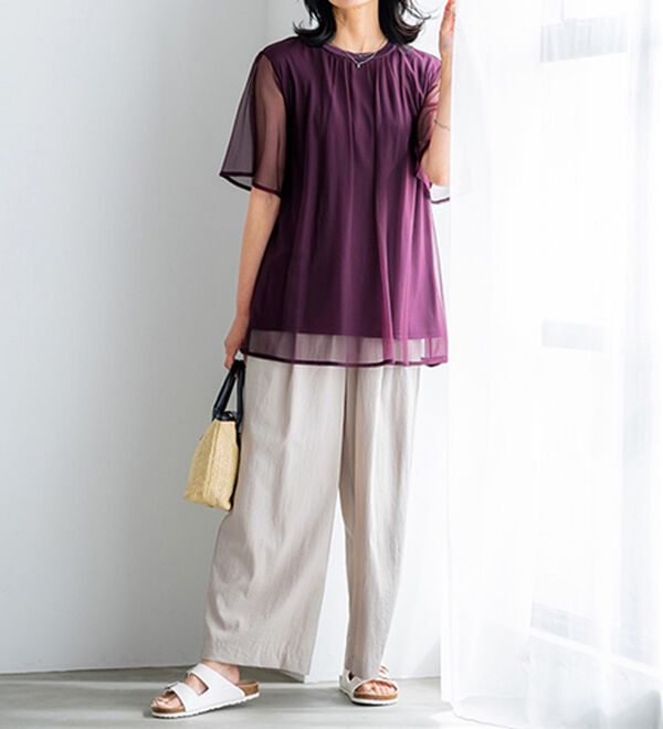 BELLUNA（ベルーナ）の「ふわり涼やか！チュール重ねチュニック（チュニック）」｜詳細画像