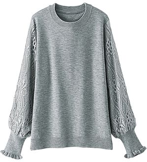 BELLUNA（ベルーナ）の「袖レースデザインエレガントセーター（ニット・セーター）」｜杢グレー