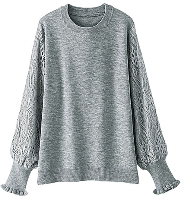 BELLUNA（ベルーナ）の「袖レースデザインエレガントセーター（ニット・セーター）」｜杢グレー
