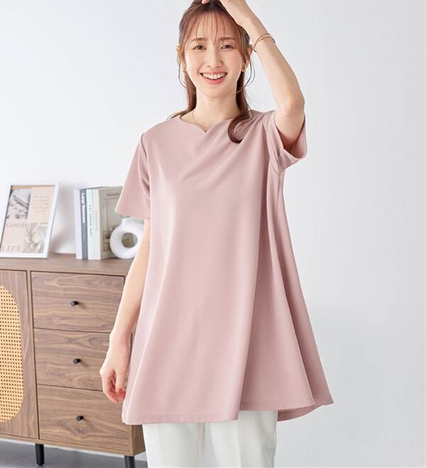 alotta（アロッタ）の「【接触冷感】さらっと快適！高見えフレアーロングチュニックＴシャツ（チュニック）」｜詳細画像