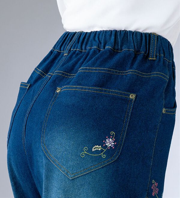 ルフラン（ルフラン）の「【２本組】気まぐれ刺しゅうの花うたデニム（フルレングスパンツ）」｜詳細画像