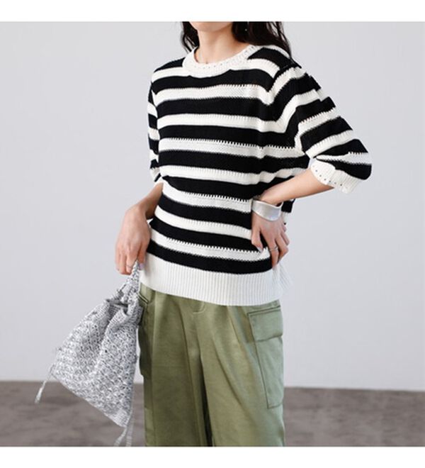 GeeRA（ジーラ）の「透かし編ボーダーサマーニット（ニット・セーター）」｜詳細画像