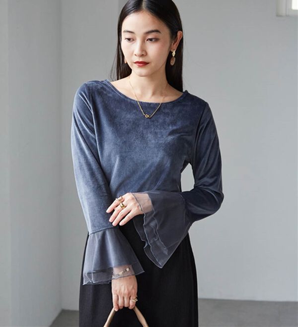 RANAN（ラナン）の「フレアーチュール袖ベロアプルオーバー（カットソー）」｜詳細画像