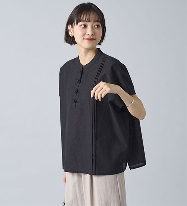 BELLUNA（ベルーナ）の「綿麻素材チャイナボタンゆったりブラウス（ブラウス）」｜詳細画像