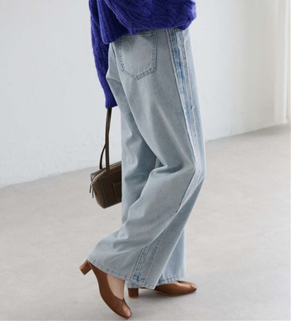RANAN（ラナン）の「配色サイドフリンジワイドデニム（フルレングスパンツ）」｜詳細画像