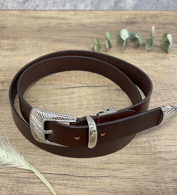 「【Lee】25mm細め紳士牛革レザーウエスタンベルト（メンズベルト）」｜ダークブラウン