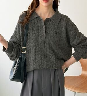 GeeRA（ジーラ）の「【Ｕ．Ｓ．ＰＯＬＯ　ＡＳＳＮ．】衿付ケーブルニット（ニット・セーター）」｜モクチャコール