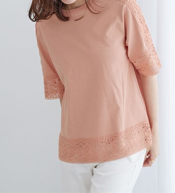 BELLUNA（ベルーナ）の「リーフ柄レース使いプルオーバー（カットソー）」｜詳細画像