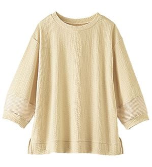 BELLUNA（ベルーナ）の「ジャカード素材袖メッシュレースプルオーバー（カットソー）」｜クリームイエロー