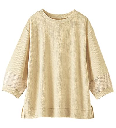 BELLUNA（ベルーナ）の「ジャカード素材袖メッシュレースプルオーバー（カットソー）」