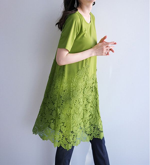 ひんやり！レース切替カットソーチュニック - ベルーナ【公式】