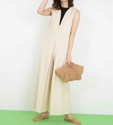 RANAN（ラナン）の「麻入りＶネックサロペット（オールインワン）」