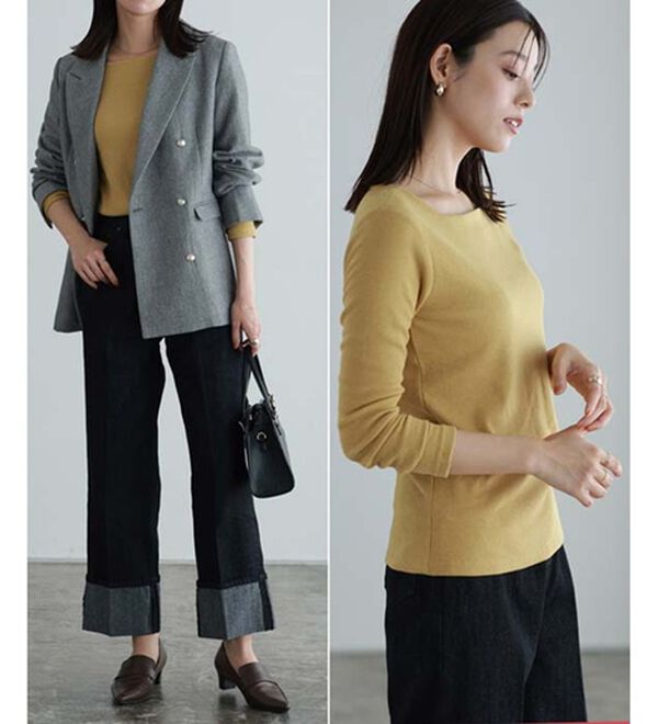 Pierrot（ピエロ）の「【選べる３ネック】華奢見えテレコリブカットソー（カットソー）」｜詳細画像