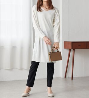 RANAN（ラナン）の「カシミヤタッチニットチュニックワンピース（チュニック）」｜アイボリー Vネック